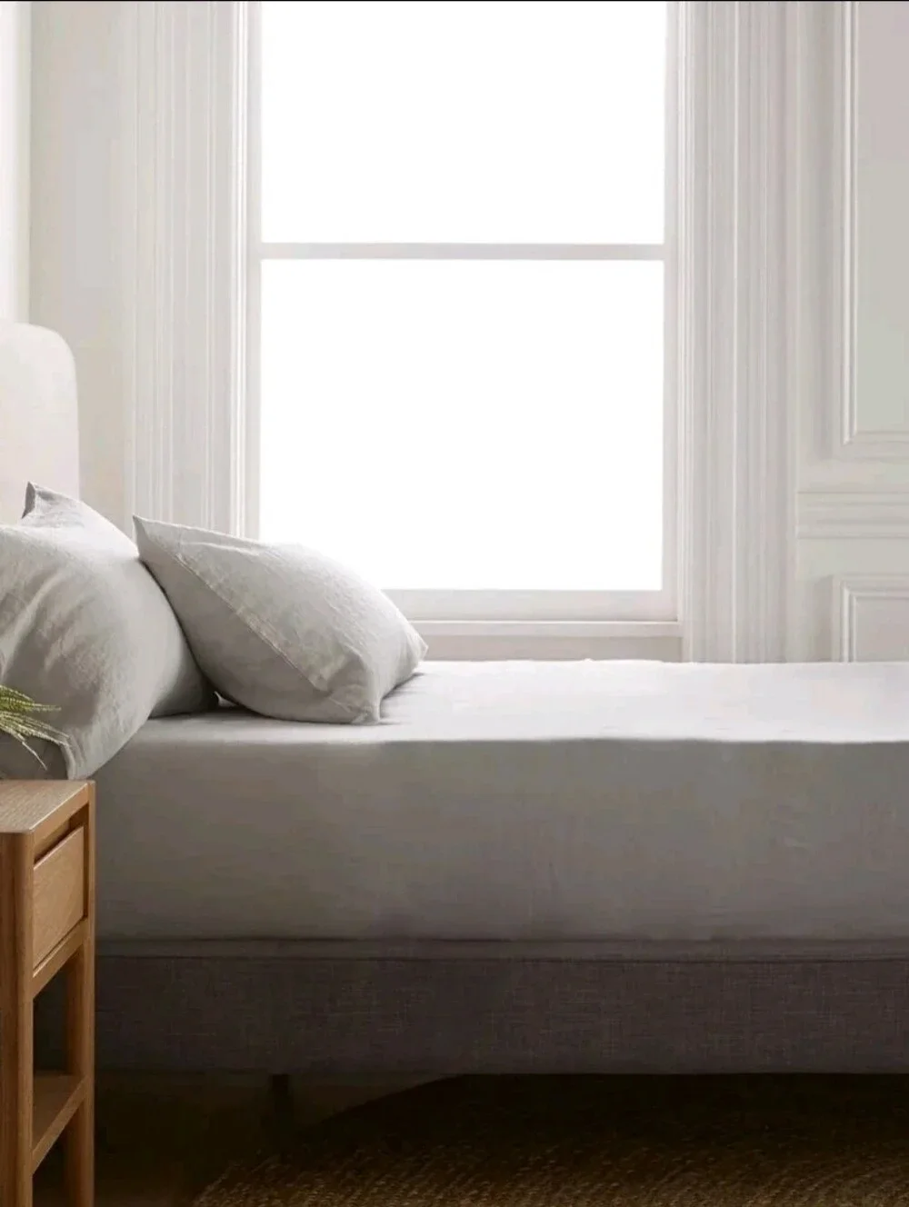 Linen Light Gray Fitted Bottom Sheet & 2 Pillowcases! King (774)(READ)